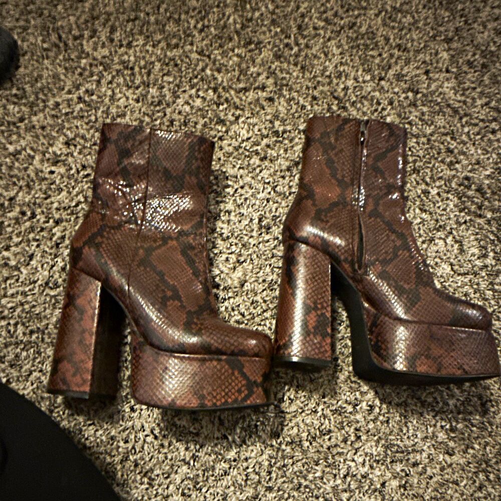 Jeffrey Campbell Widow Brown Snakeskin Python Platform Ankle Boots
